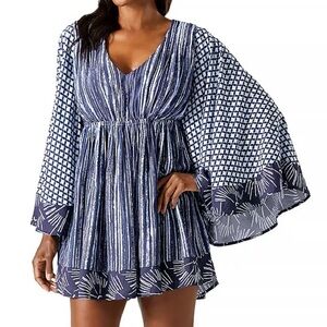 Tommy Bahama Boho Peasant swim cover L XL Tassel Tie Bell Sleeve Resort dress